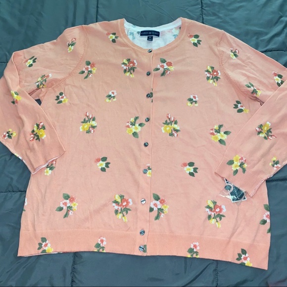 Karen Scott Button Down Cardigan Floral Pink Coral - Picture 6 of 9